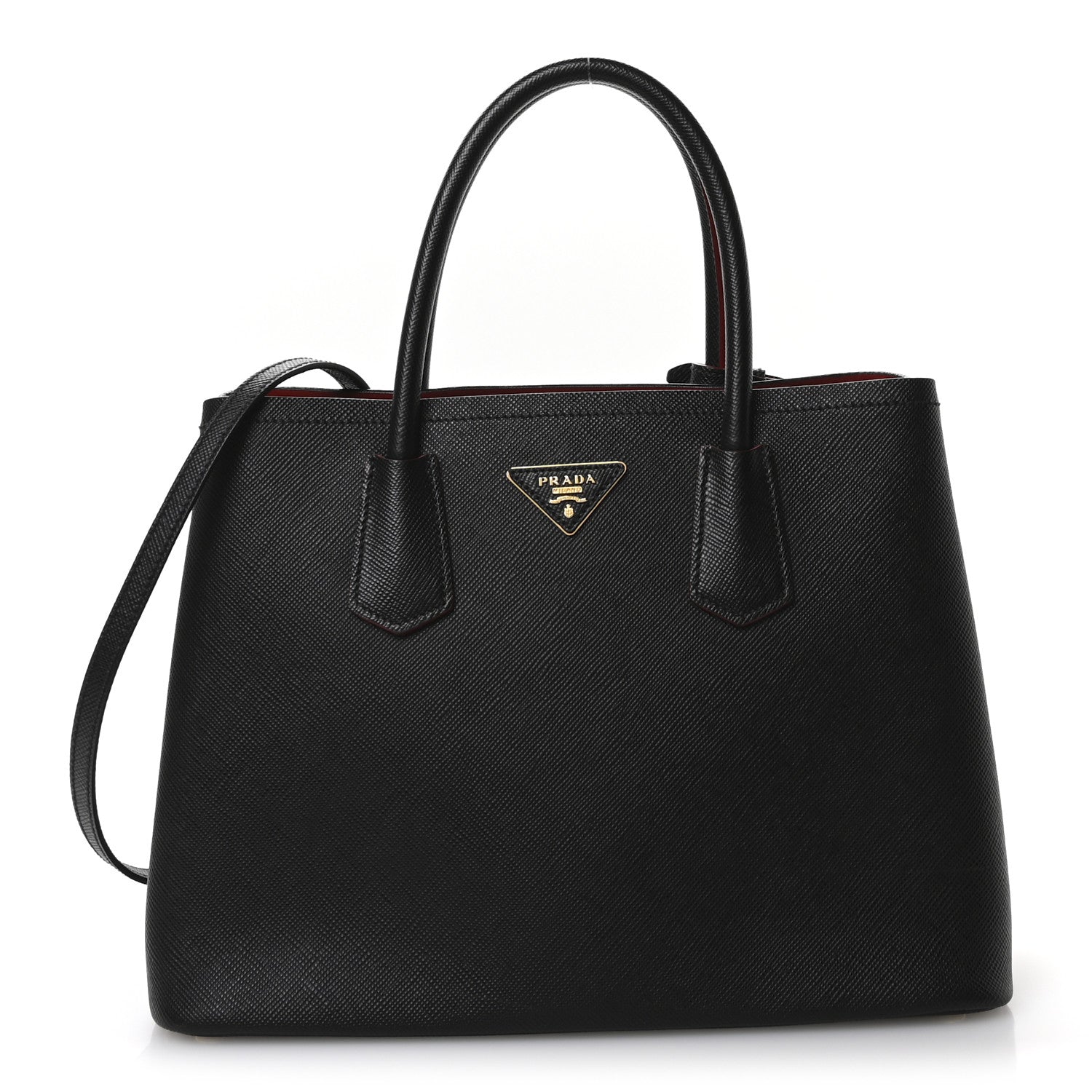 Prada Saffiano Cuir Medium Double Bag Black Fuoco 1 of 10