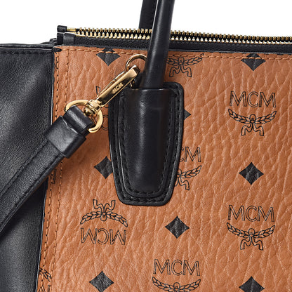 MCM Visetos Small Kathy Double Zip Tote Cognac Black 14 of 16