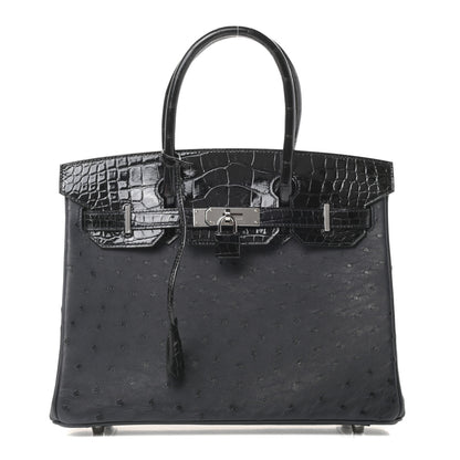 Hermes Ostrich Shiny Alligator Birkin Touch 30 Black 1 of 11