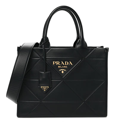 Prada Soft Calfskin Triangolo Symbole Embossed Small Tote Black 1 of 9