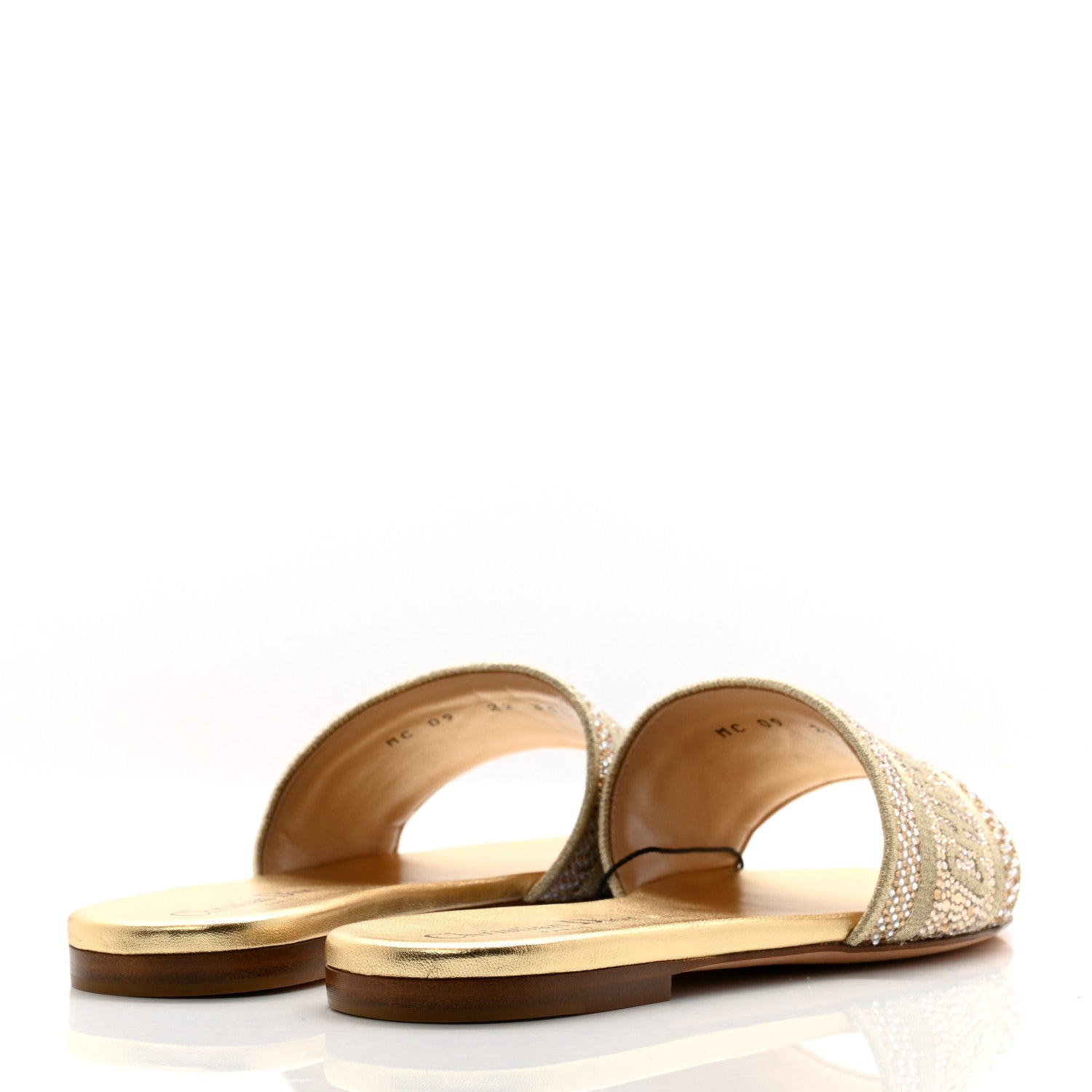 Christian Dior Cotton Strass Embroidered Dway Slide Sandals 35.5 Gold 3 of 9