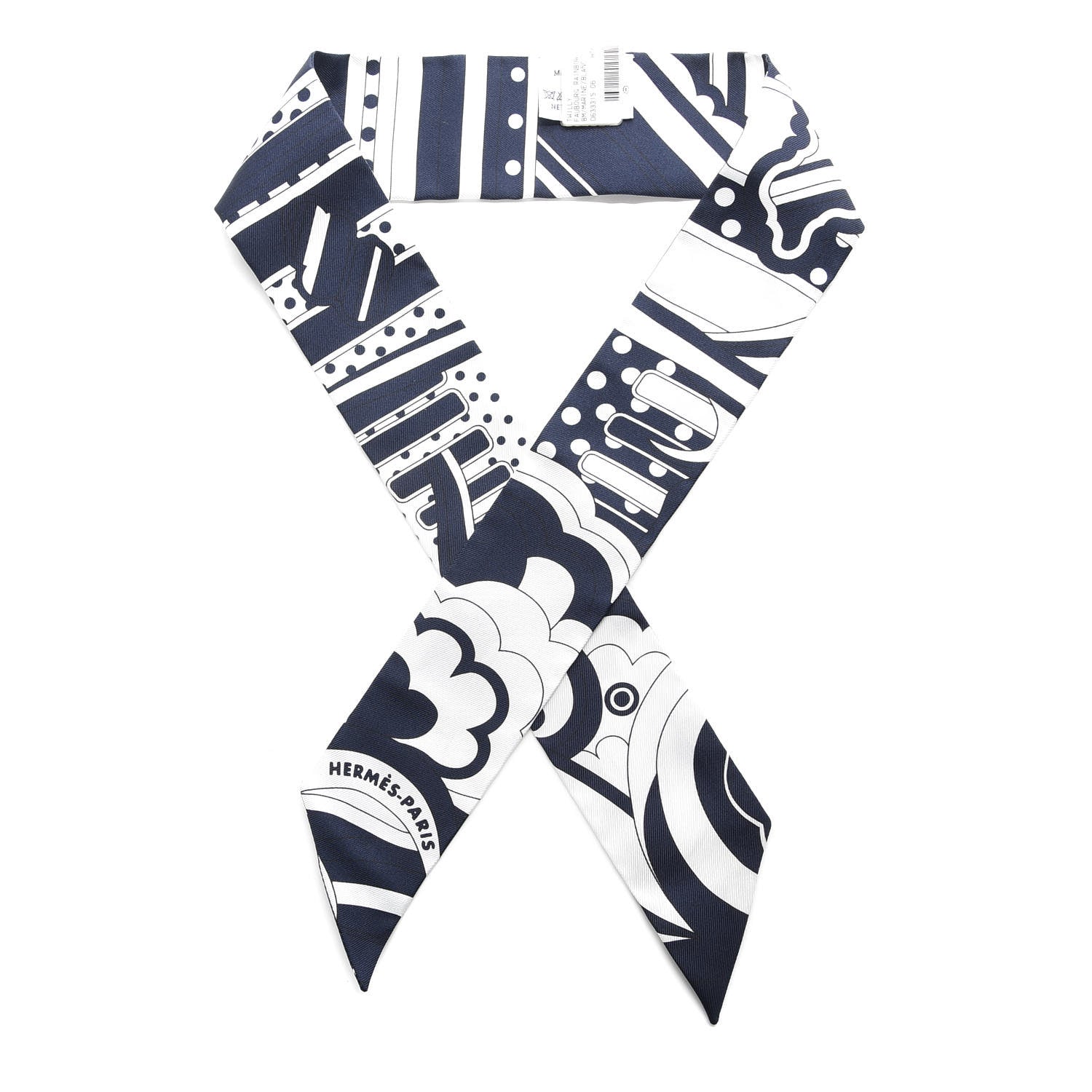 Hermes Silk Faubourg Rainbow Twilly Marine Blanc 1 of 5