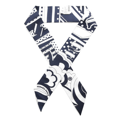 Hermes Silk Faubourg Rainbow Twilly Marine Blanc 1 of 5