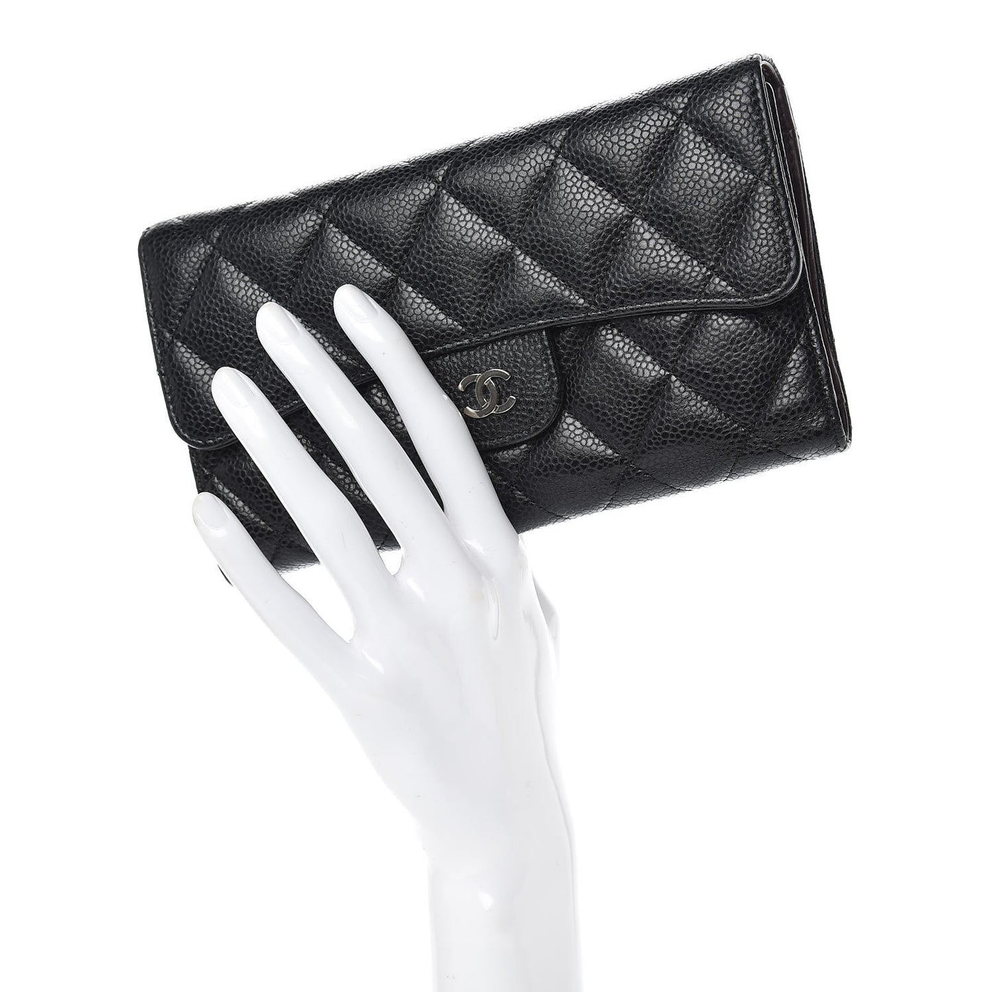 Caviar Quilted Large Flap Wallet Black
