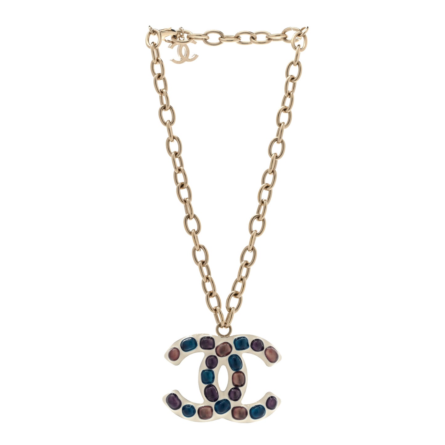 Poured Glass Large CC Pendant Necklace Gold Multicolor