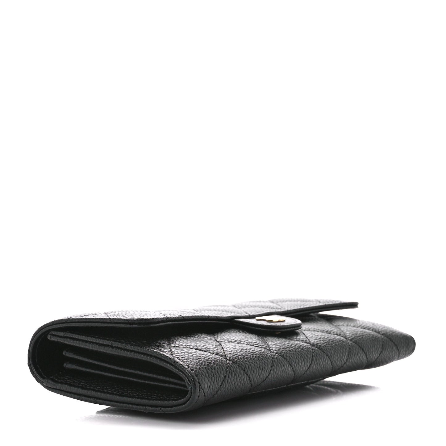 Caviar Quilted Large Gusset Flap Wallet Black