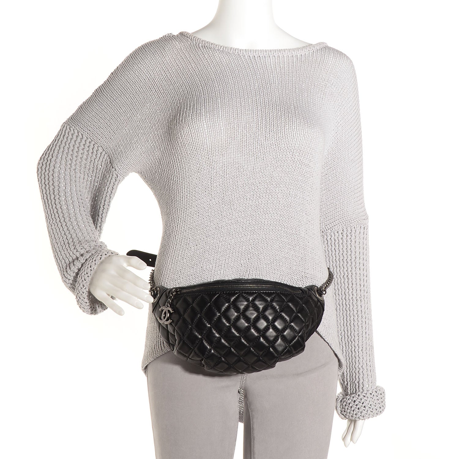 Chanel Lambskin Quilted Banane Waist Bag Fanny Pack Black 2 of 8
