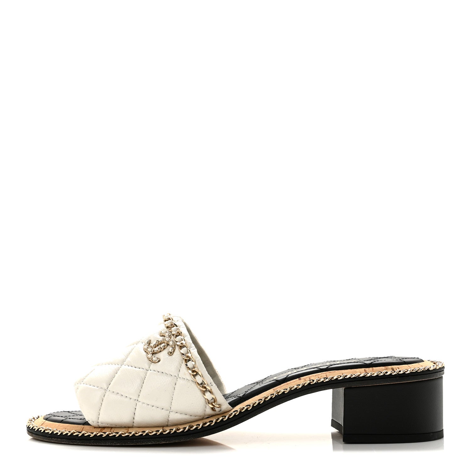 Chanel Lambskin Quilted Chain CC Sandals 38 White 1 of 10