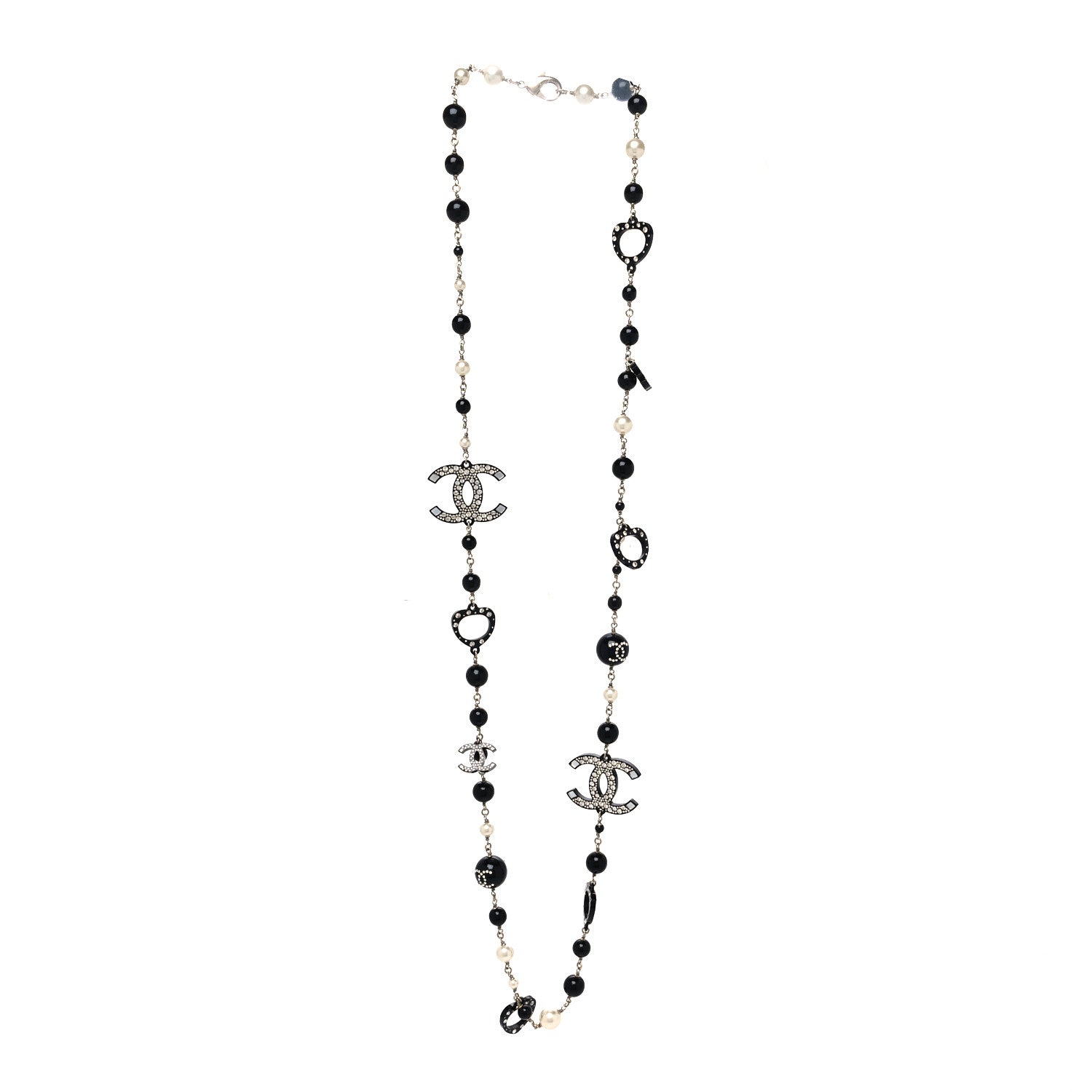 Chanel Pearl Crystal Bead CC Long Necklace Black 2 of 5