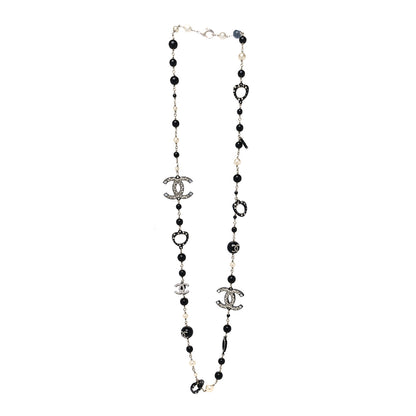 Chanel Pearl Crystal Bead CC Long Necklace Black 2 of 5