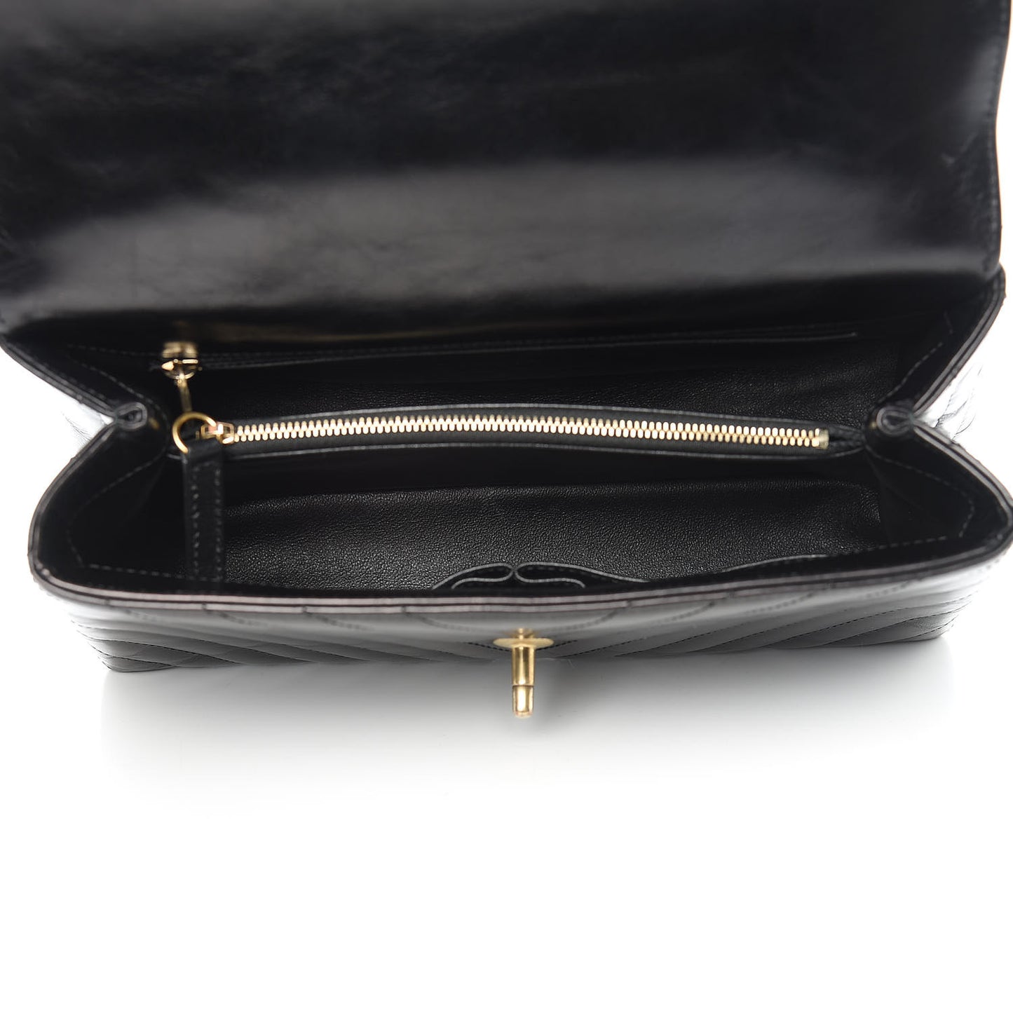 Calfskin Lizard Chevron Quilted Small Coco Handle Flap Black