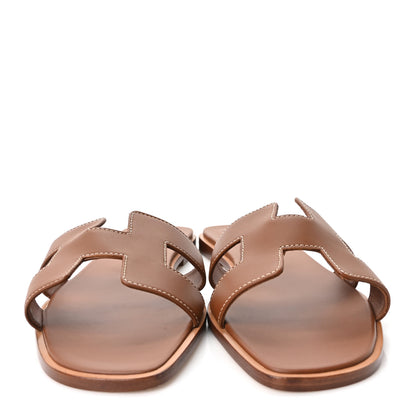 Hermes Box Calfskin Oran Sandals 40.5 Gold 3 of 9