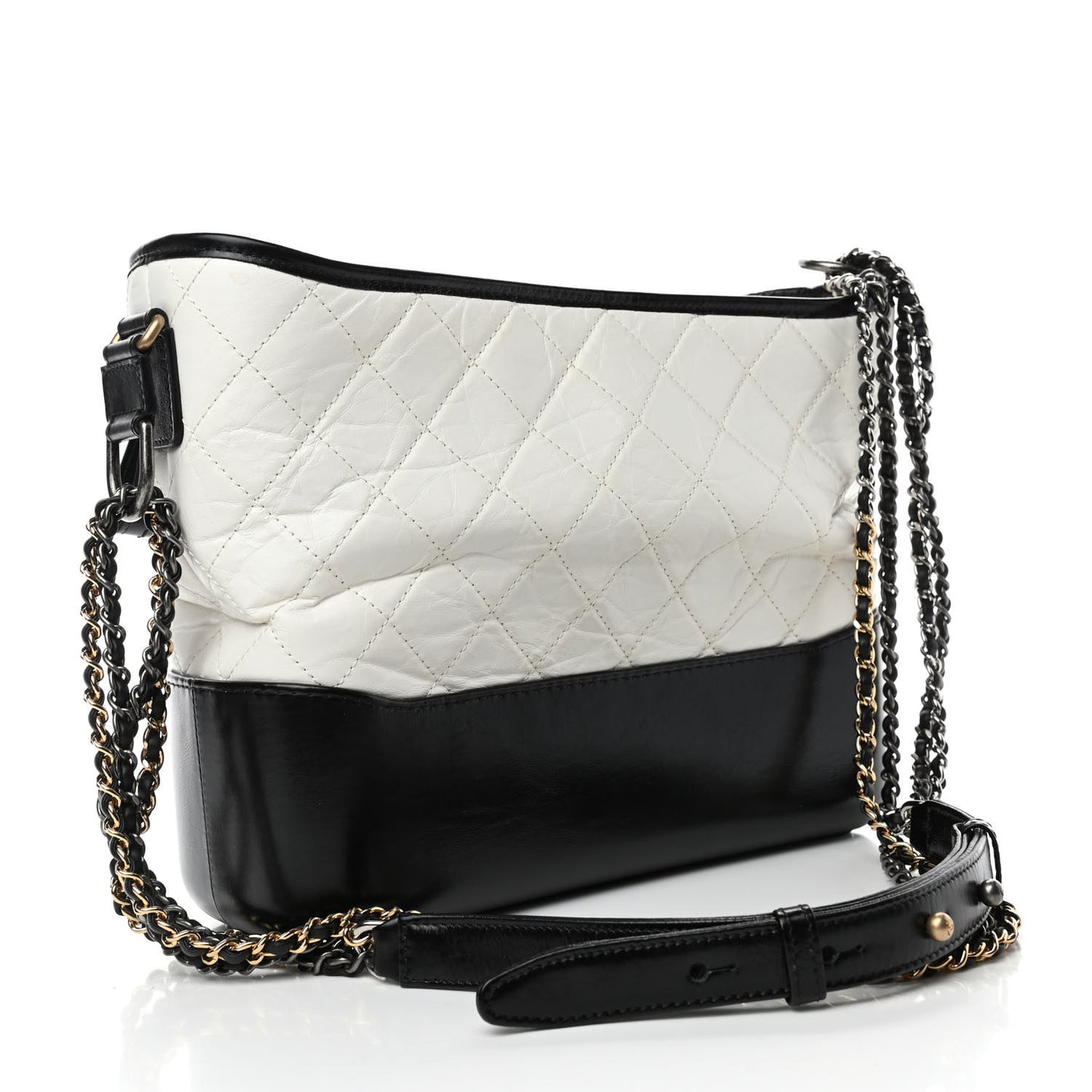 Aged Calfskin Quilted Medium Gabrielle Hobo Black White