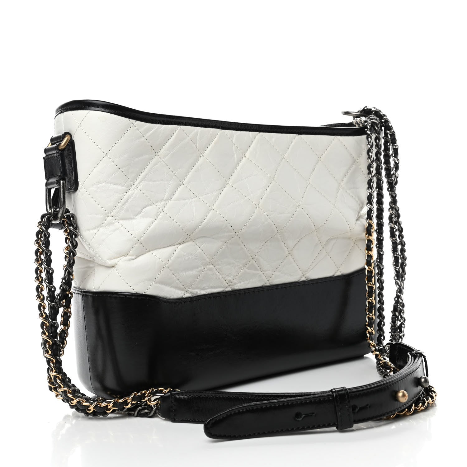 Chanel Aged Calfskin Quilted Medium Gabrielle Hobo Black White 3 of 10