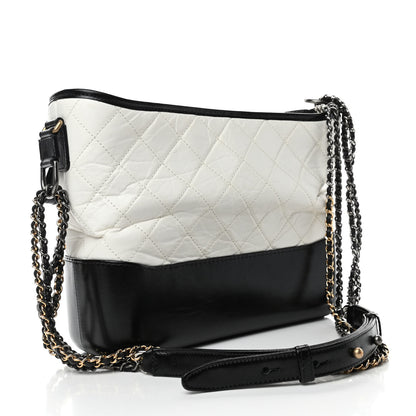 Chanel Aged Calfskin Quilted Medium Gabrielle Hobo Black White 3 of 10