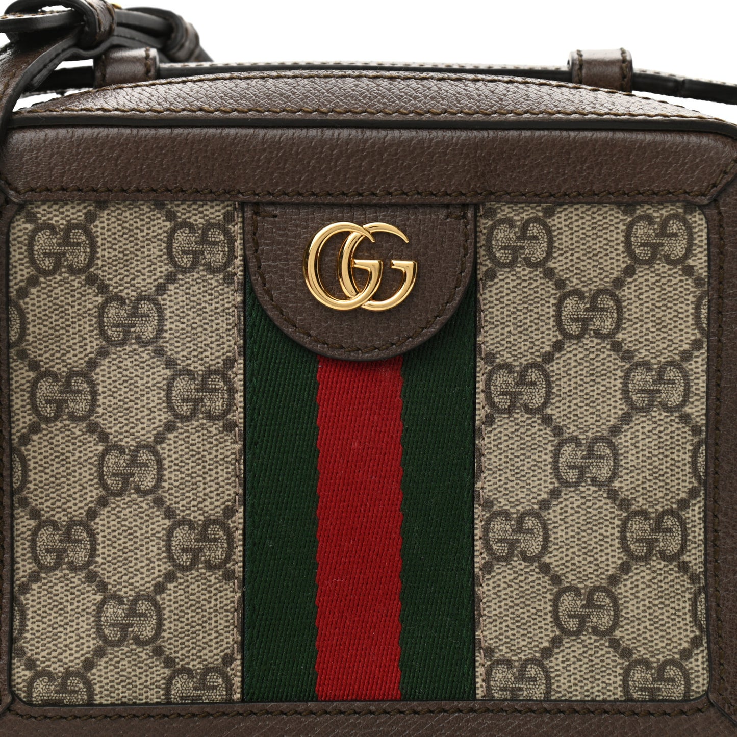 GG Supreme Monogram Mini Ophidia Top Handle Shoulder Bag Brown