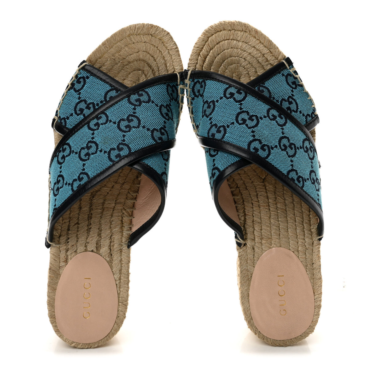 Gucci Monogram Multicolor Criss Cross Espadrille Sandals 37 Light Blue 2 of 10