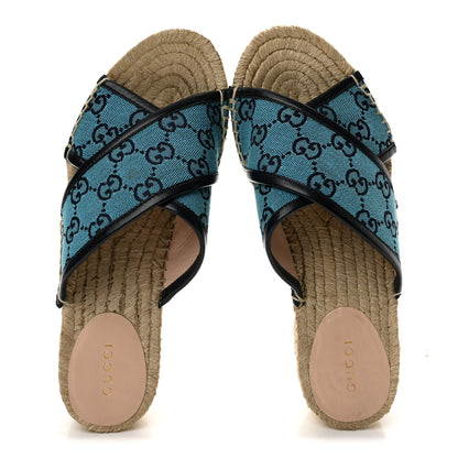 Gucci Monogram Multicolor Criss Cross Espadrille Sandals 37 Light Blue 2 of 10