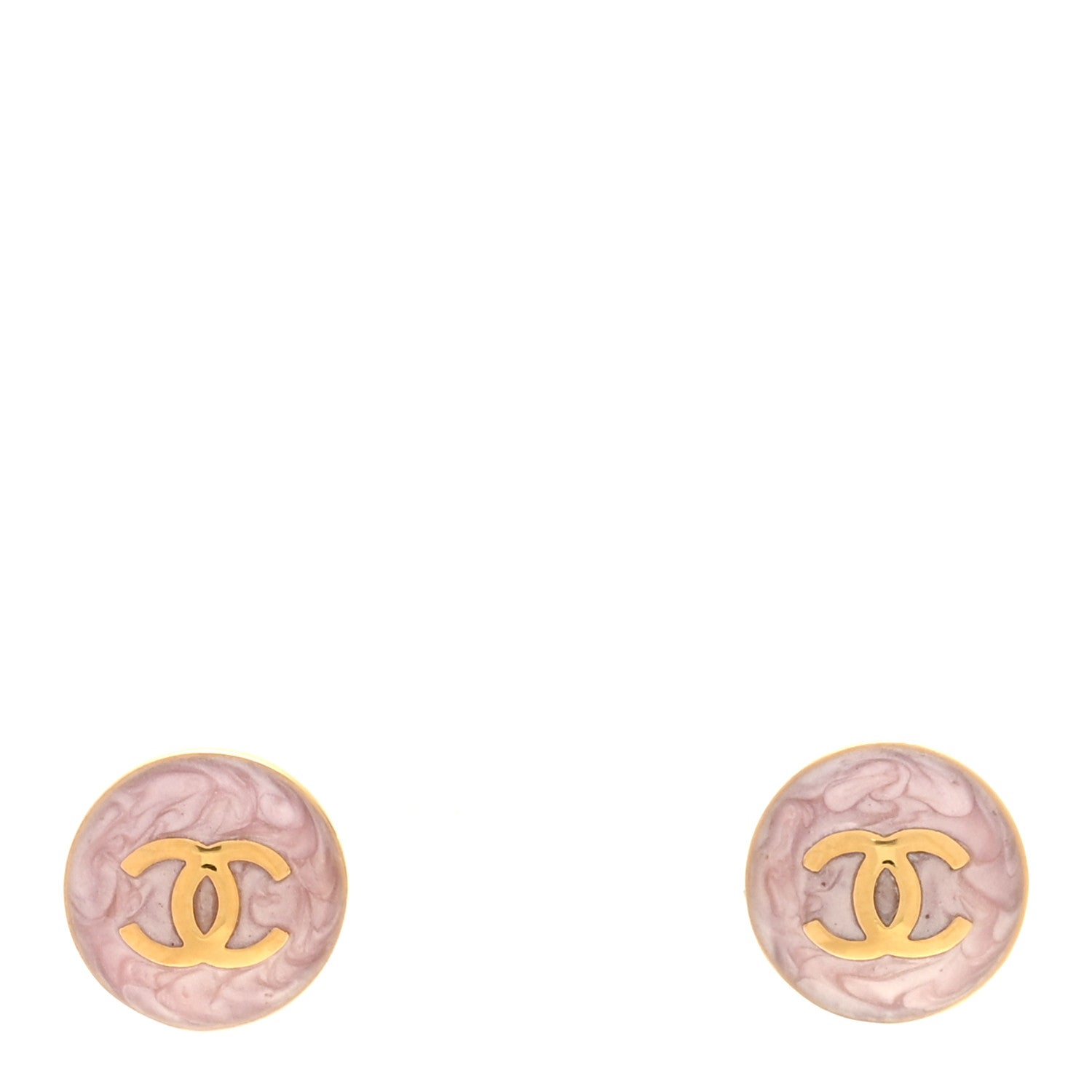 Chanel Metal Enamel CC Round Earrings Gold Pink 1 of 5