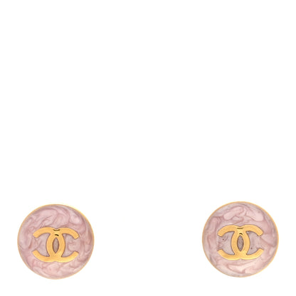 Chanel Metal Enamel CC Round Earrings Gold Pink 1 of 5