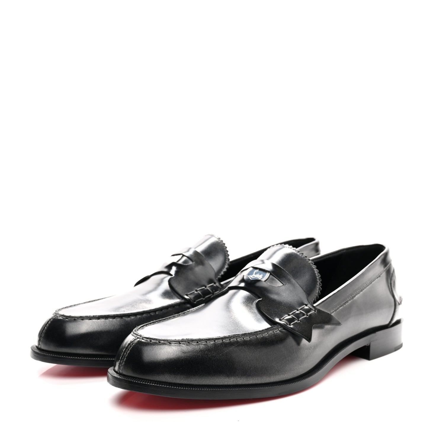 Brushed Calfskin Mens Penny Flat Loafers 44.5 Silver Black