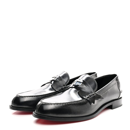 Christian Louboutin Brushed Calfskin Mens Penny Flat Loafers 44.5 Silver Black 3 of 11