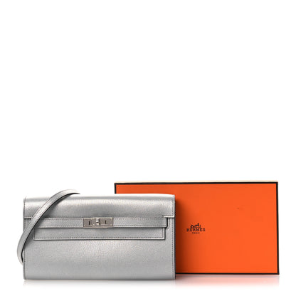 Hermes Metallic Chevre Chamkilight Kelly Wallet To Go Argent 13 of 13