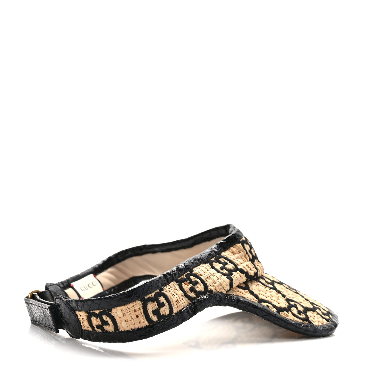Raffia Elaphe GG Monogram Embroidered Afraa Visor M Ivory Black