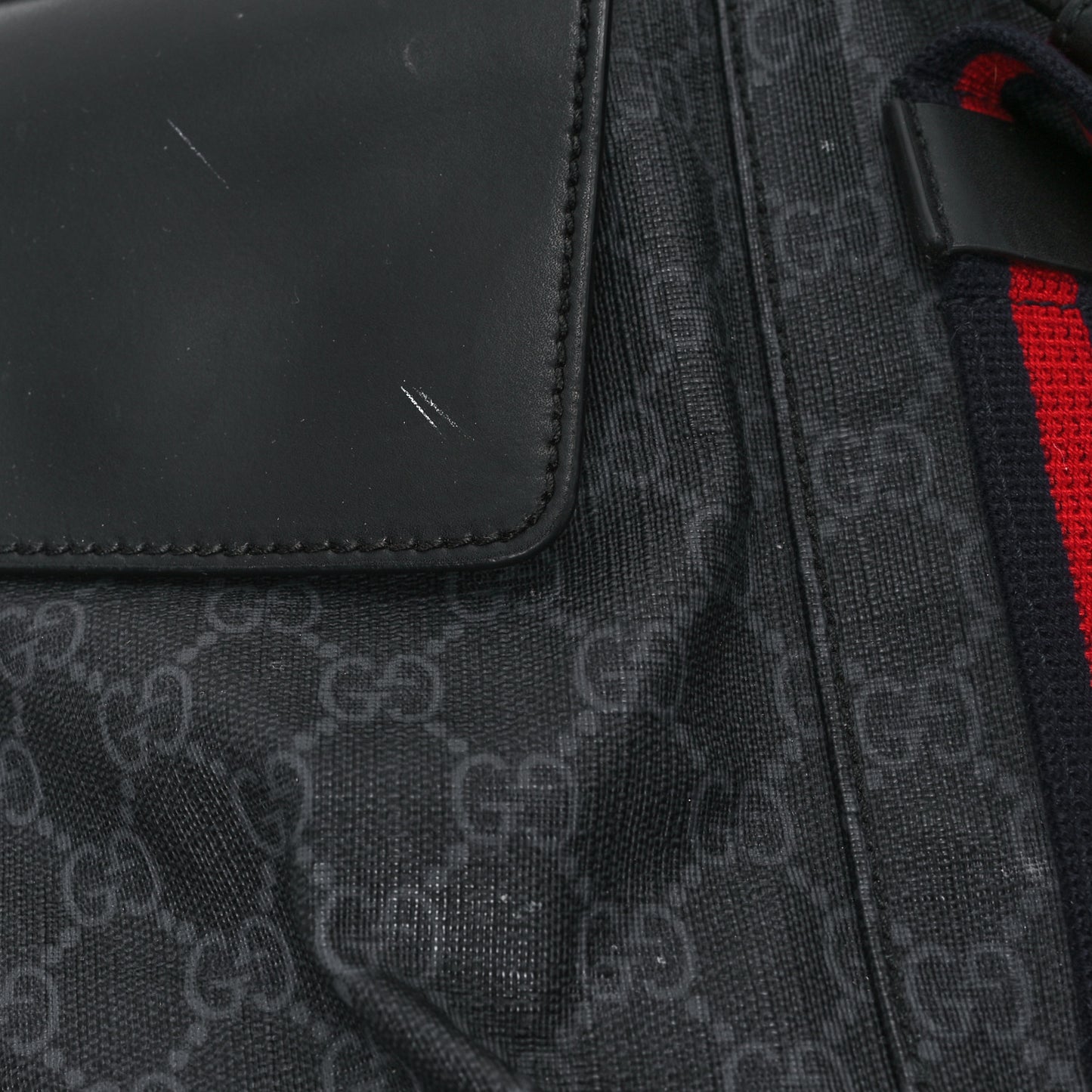 Soft GG Supreme Monogram Calfskin Web Double Buckle Backpack Black