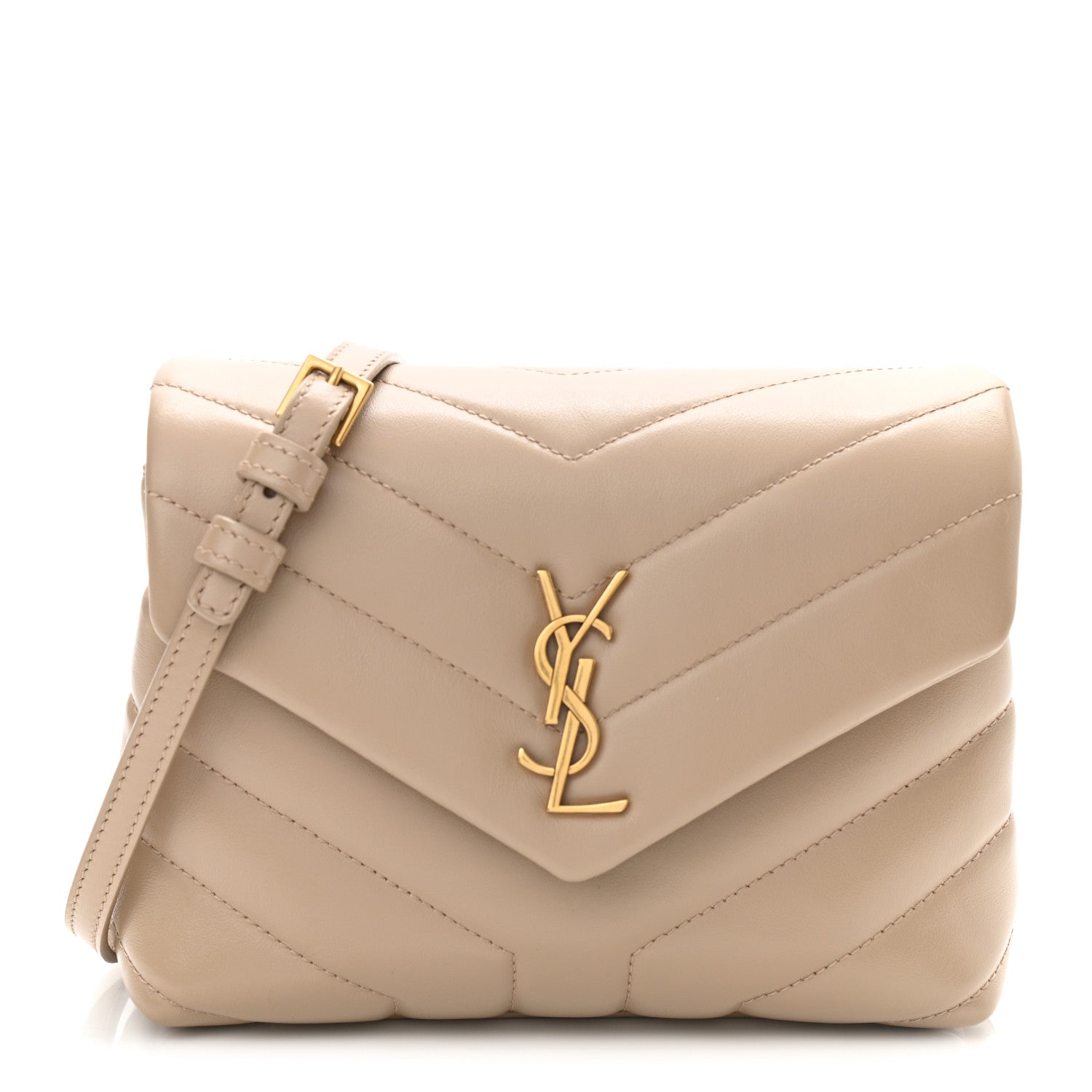 Saint Laurent Calfskin Y Quilted Monogram Toy Loulou Crossbody Bag Latte 1 of 11
