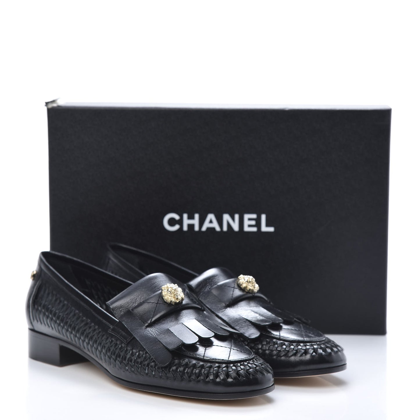 Lambskin Braided Kangaroo Mocassin Loafers 40 Black