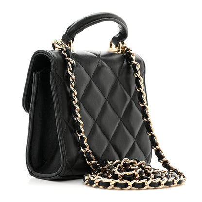 Chanel Lambskin Quilted Top Handle Flap Clutch With Chain Black 3 of 11