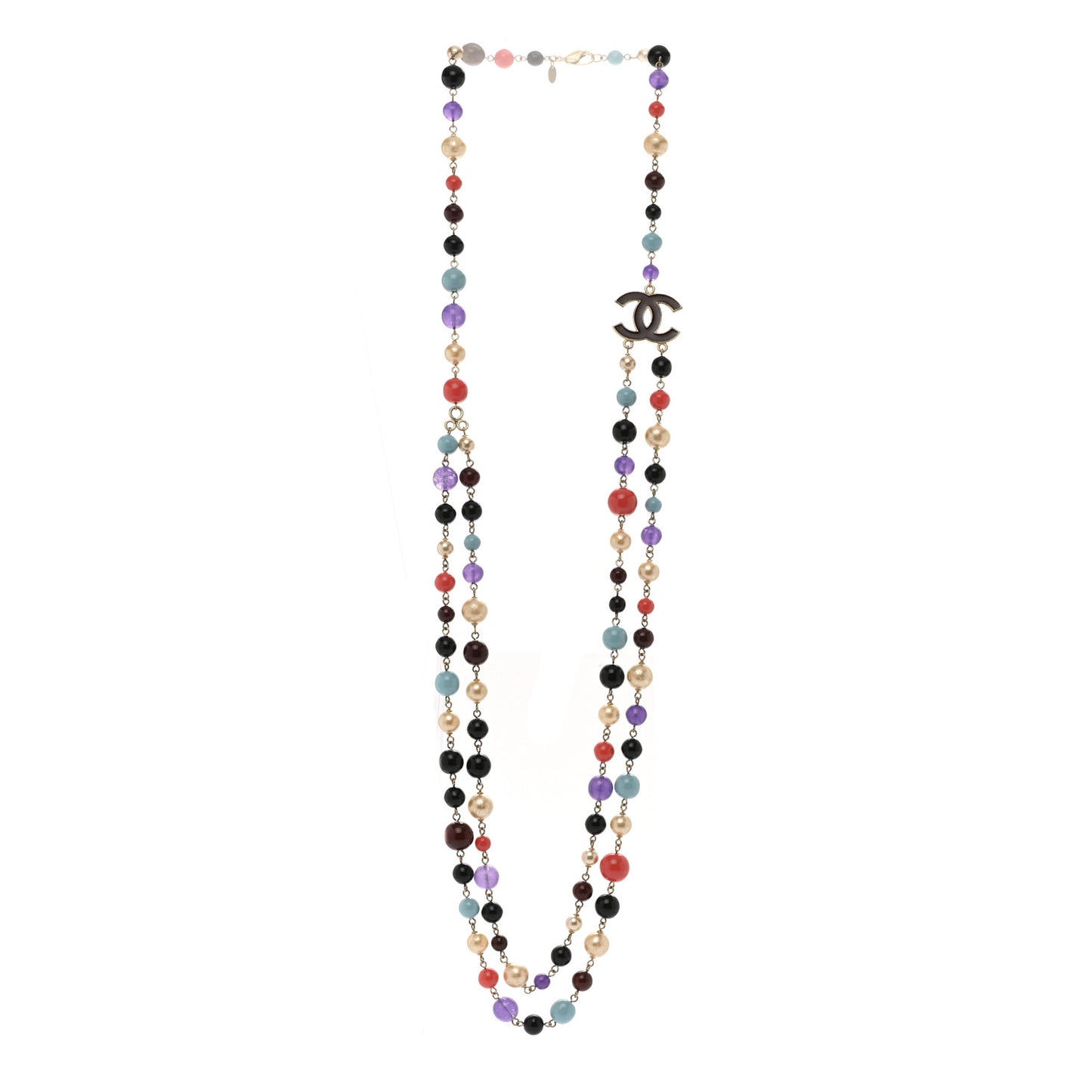 Beaded Pearl CC Long Strand Necklace Multi