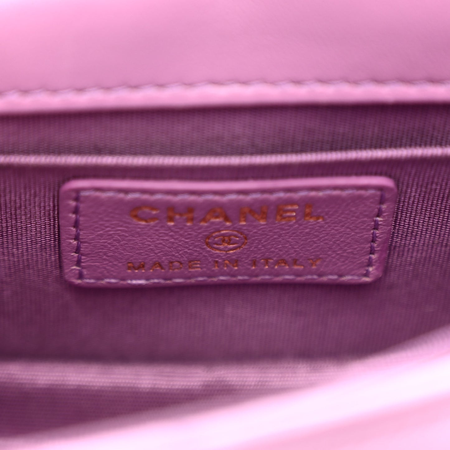 Shiny Lambskin Quilted Extra Mini Flap Purple