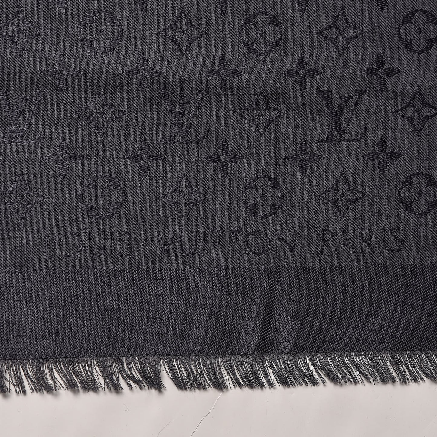 Silk Wool Monogram Shawl Charcoal Grey