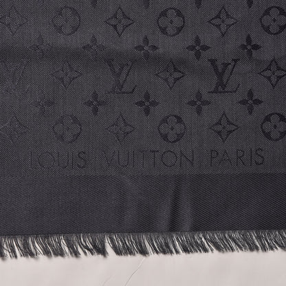 Louis Vuitton Silk Wool Monogram Shawl Charcoal Grey 6 of 7