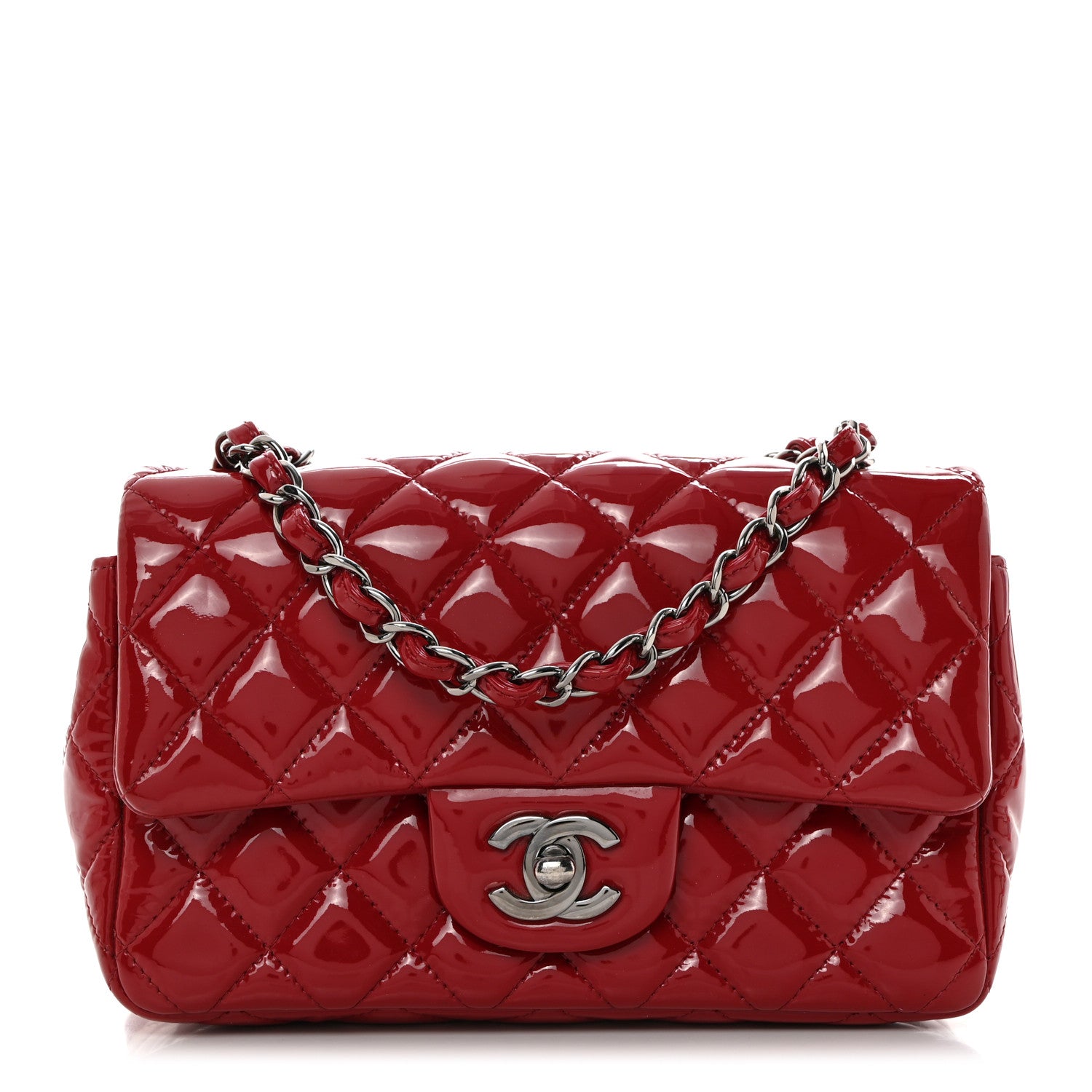 Chanel Patent Calfskin Quilted Mini Rectangular Flap Dark Red 1 of 11