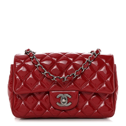 Chanel Patent Calfskin Quilted Mini Rectangular Flap Dark Red 1 of 11