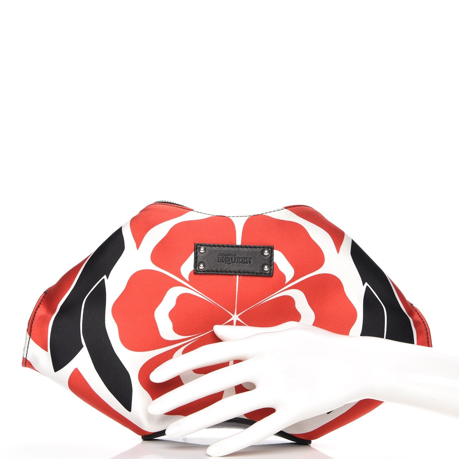Alexander McQueen Silk Flower Collage De Manta Clutch Red Black White 2 of 7