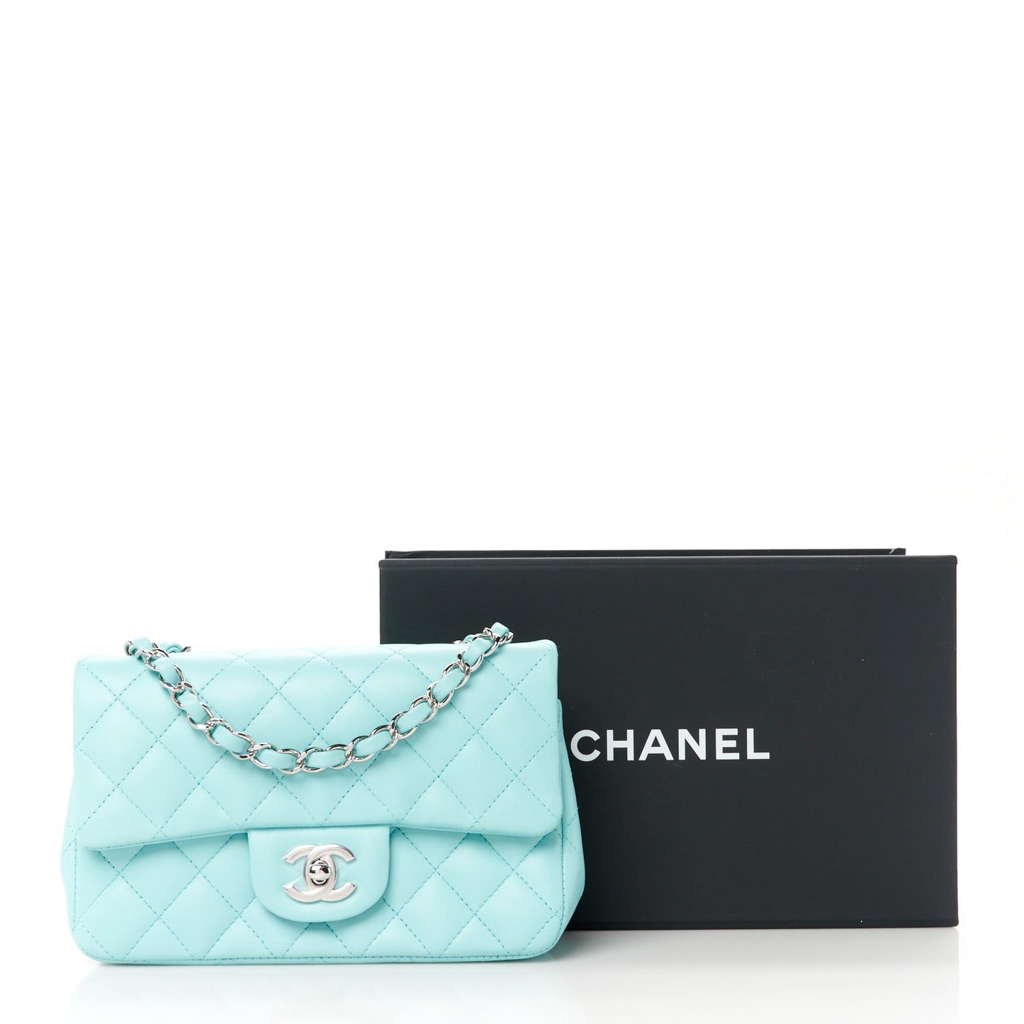 Lambskin Quilted Mini Rectangular Flap Light Blue