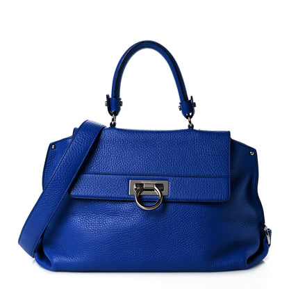 Salvatore Ferragamo Grained Calfskin Sofia Satchel Blue 1 of 10