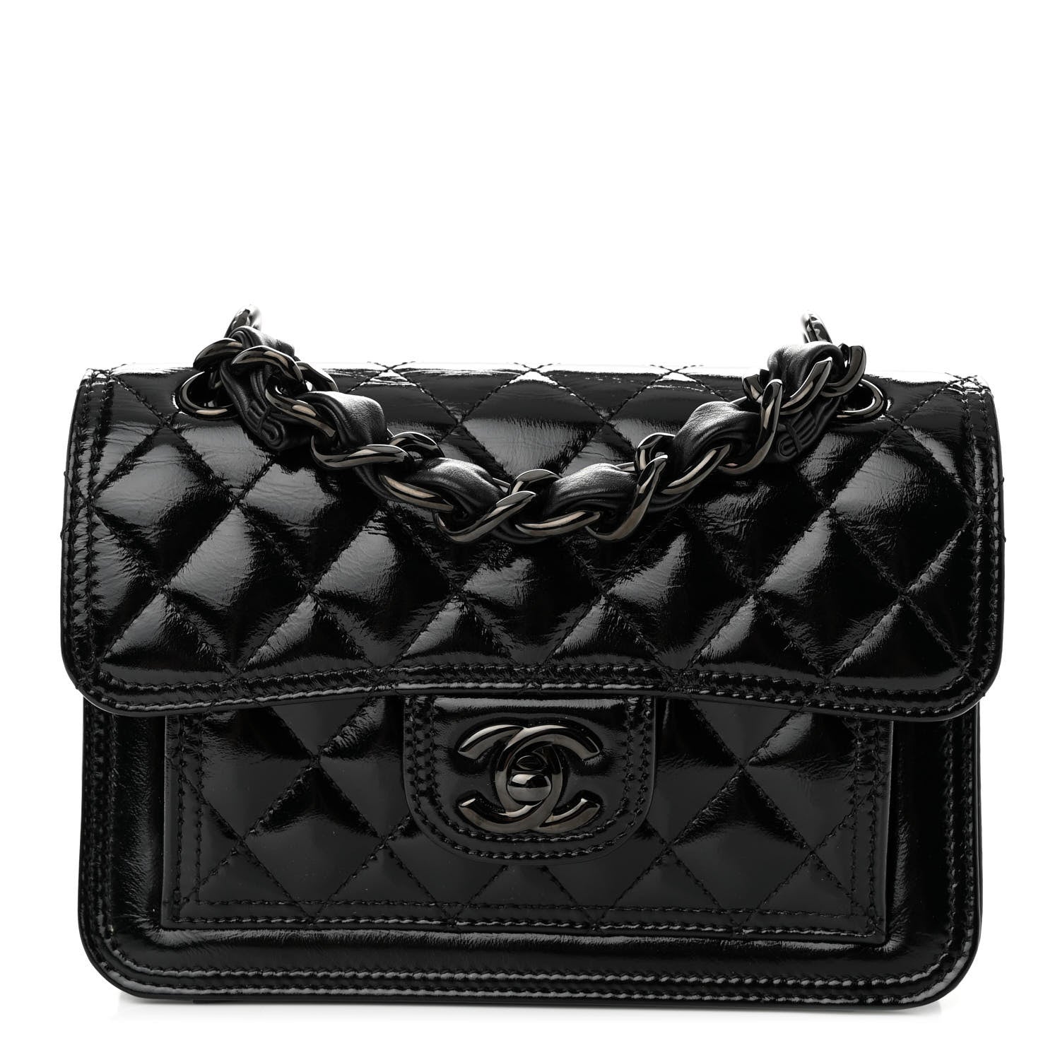 Chanel Shiny Crumpled Calfskin Quilted Double You Mini Flap So Black 1 of 10