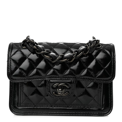 Chanel Shiny Crumpled Calfskin Quilted Double You Mini Flap So Black 1 of 10