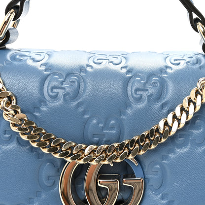 Gucci Lambskin Embossed Mini GG Milano Top Handle Shoulder Bag Blue 8 of 10