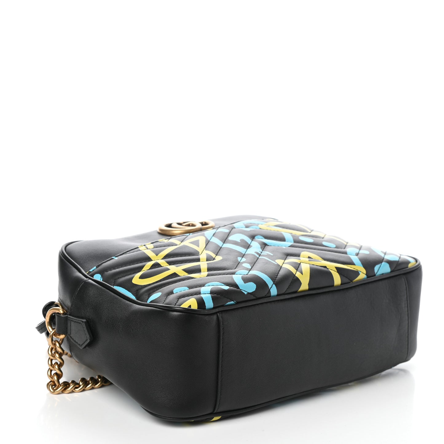 Calfskin Matelasse GucciGhost Medium GG Marmont Chain Shoulder Bag Black New Acquamarine