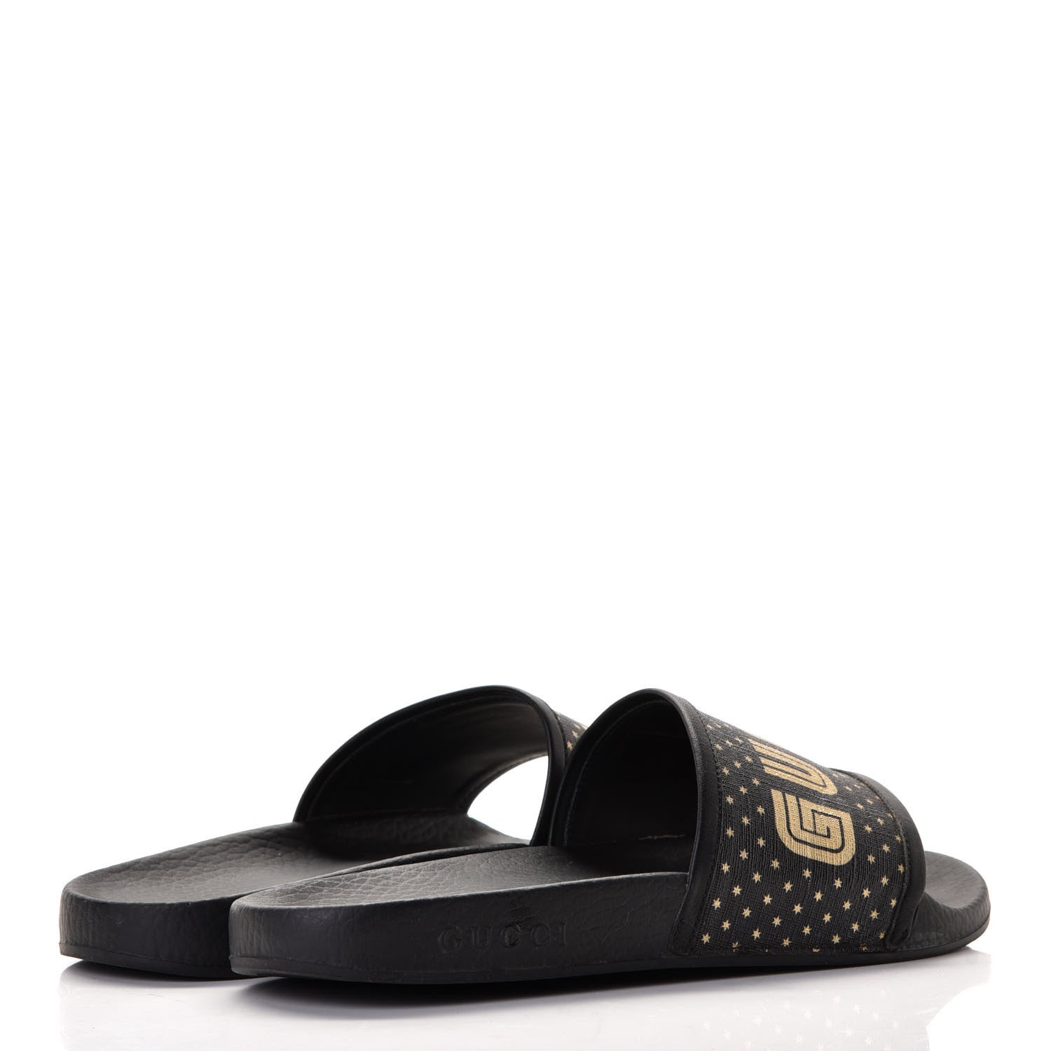 Gucci X SEGA Supreme Canvas GUCCY Stars Womens Slide Sandals 38 Black Gold 3 of 7