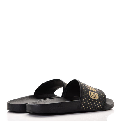 Gucci X SEGA Supreme Canvas GUCCY Stars Womens Slide Sandals 38 Black Gold 3 of 7