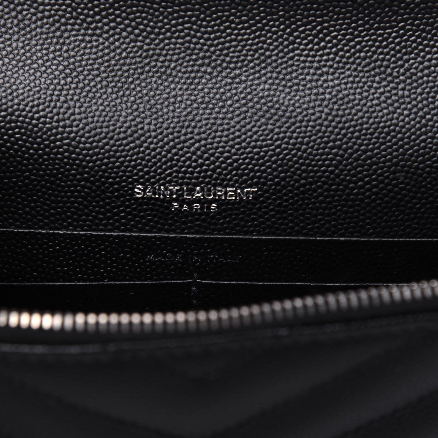 Grain De Poudre Matelasse Chevron Monogram Envelope Chain Wallet Black