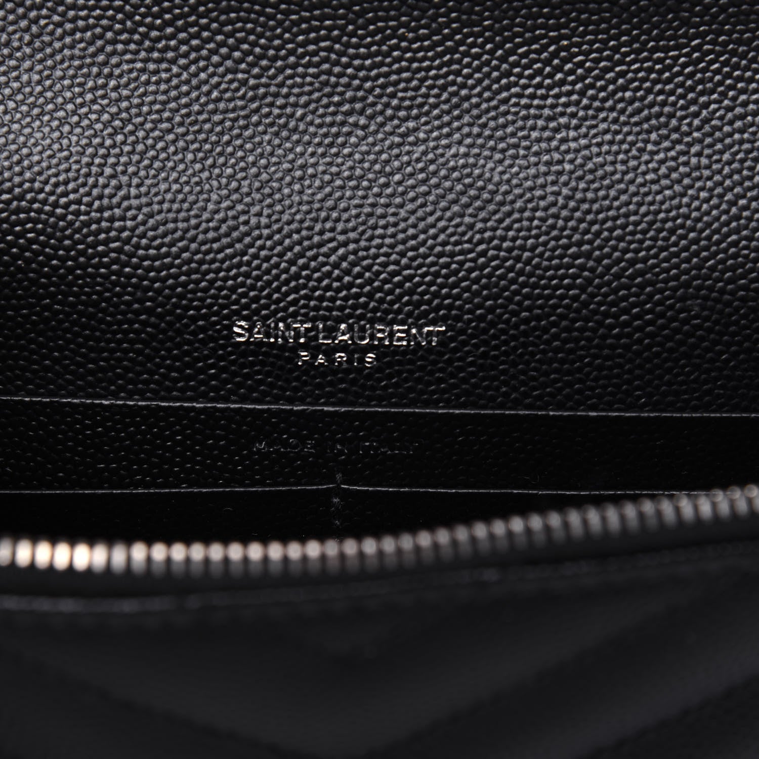 Saint Laurent Grain De Poudre Matelasse Chevron Monogram Envelope Chain Wallet Black 6 of 10