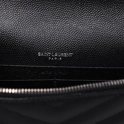 Saint Laurent Grain De Poudre Matelasse Chevron Monogram Envelope Chain Wallet Black 6 of 10